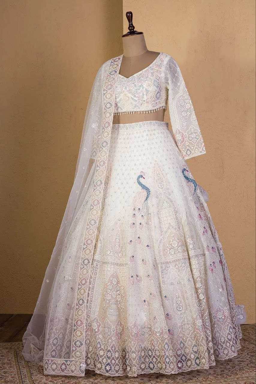 Butterfly Net Designe White Lehenga - MYLUXURY LANE ENTERPRISE